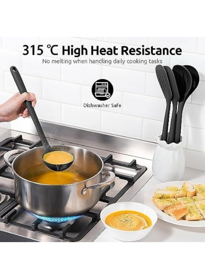 U-Taste 5-Piece Non-Stick Silicone Kitchen Utensil Set - Heat Resistant Cooking Tools including Spatula, Ladle, and Slotted Spoon - Black - Image 2